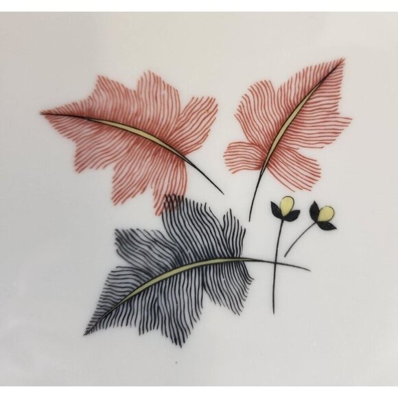 Trio by Lenox X-446  Gray & Pink Leaves, Coupe, Platinum Trim 1954-1968 MCM - Picture 2 of 9